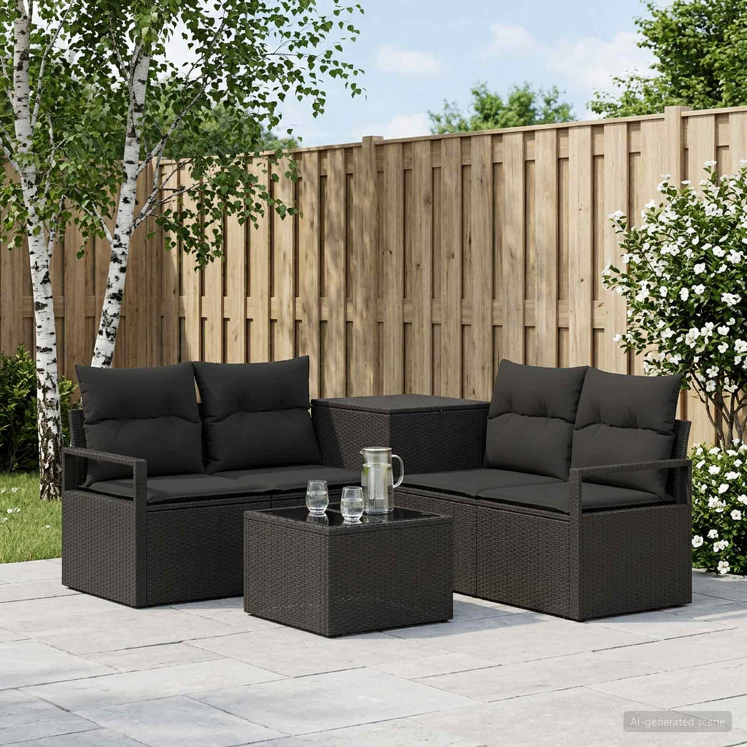 Sofa Sæt 6 stk. Sort Poly Rattan og Stål