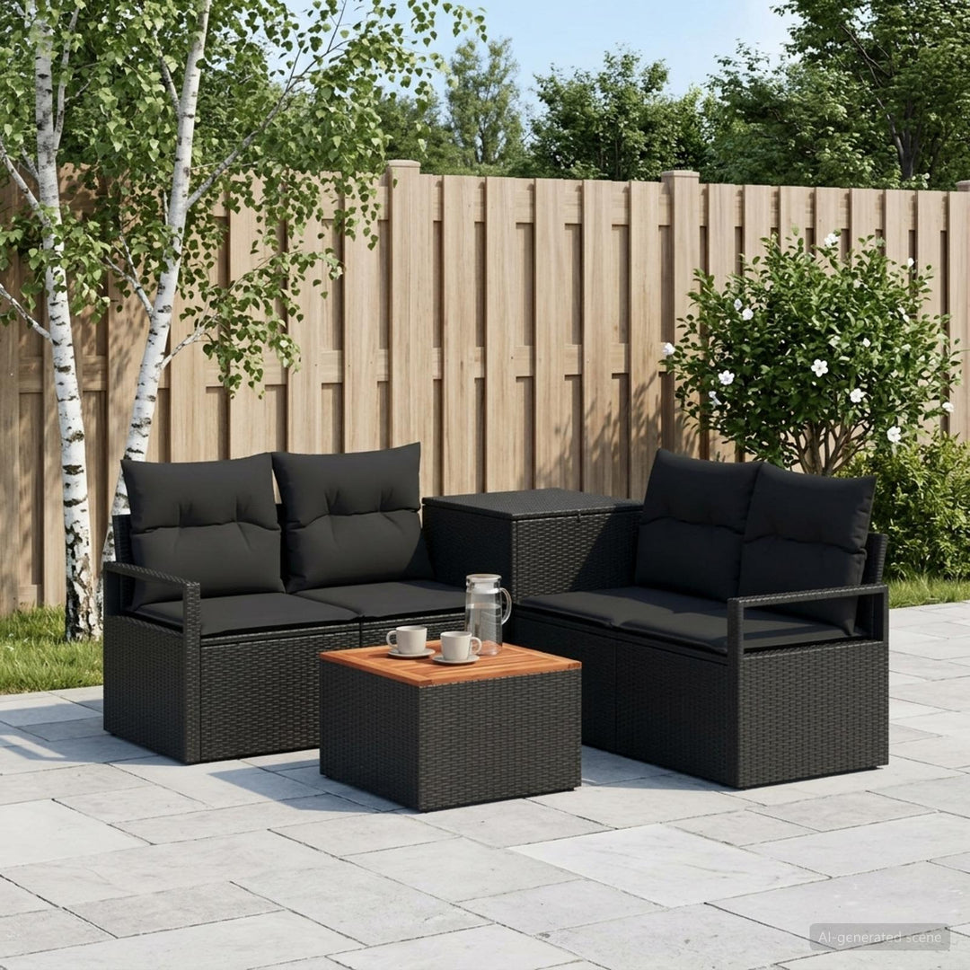 Sofa Sæt 6 stk. Sort Poly Rattan og Stål