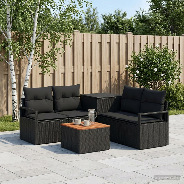 Sofa Sæt 6 stk. Sort Poly Rattan og Stål