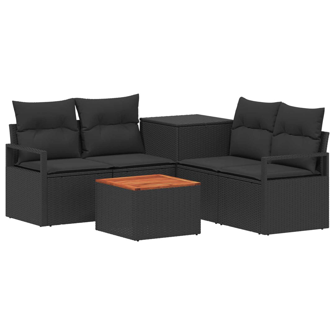 Sofa Sæt 6 stk. Sort Poly Rattan og Stål