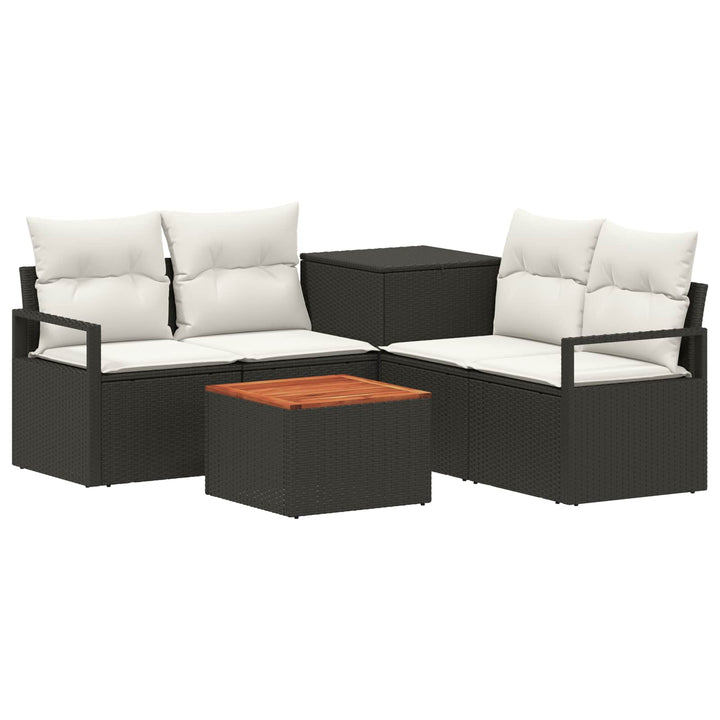 Sofa Sæt 6 stk. Sort og Cremehvid Poly Rattan og Stål