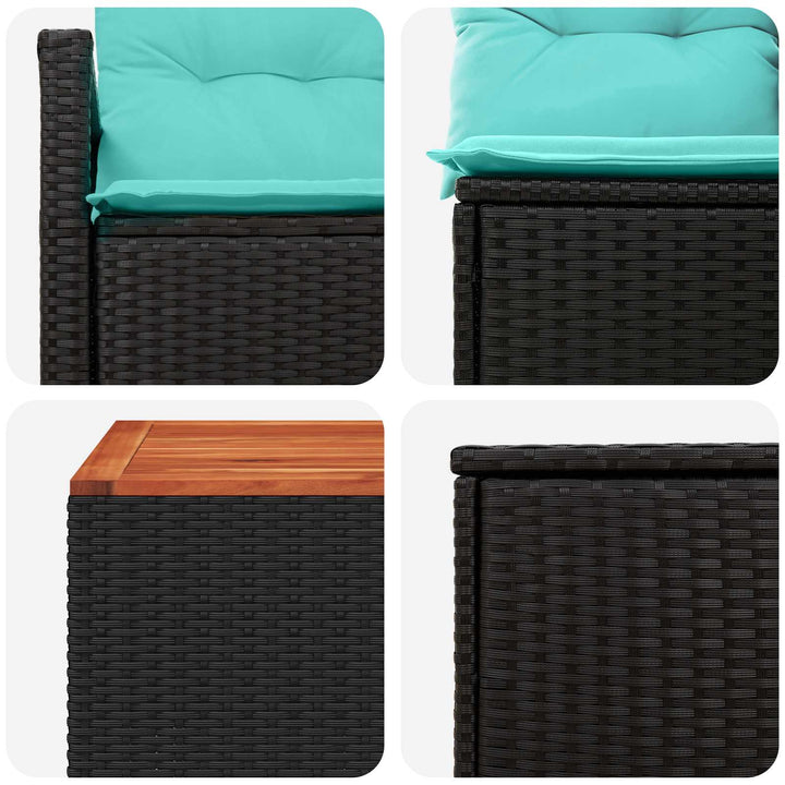 Sofa Sæt 6 stk. Sort og Blå Poly Rattan og Stål