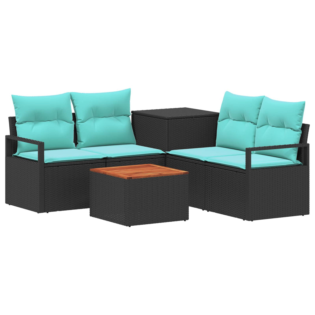 Sofa Sæt 6 stk. Sort og Blå Poly Rattan og Stål