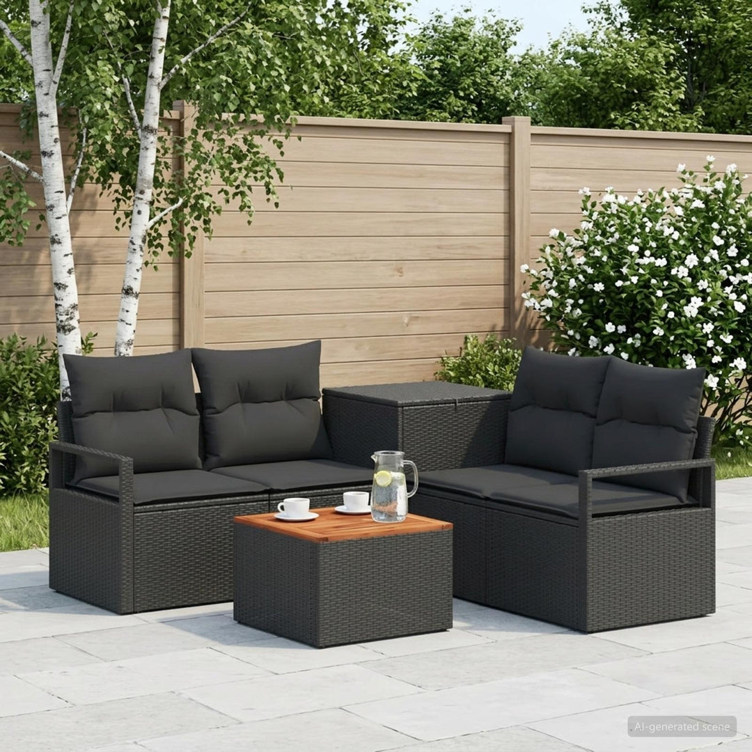 Sofa Sæt 6 stk. Sort Poly Rattan og Stål