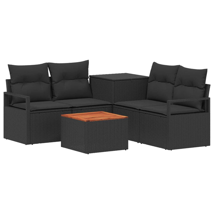 Sofa Sæt 6 stk. Sort Poly Rattan og Stål