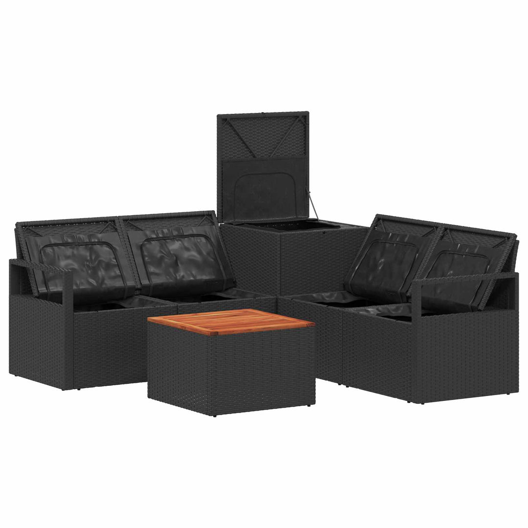 Sofa Sæt 6 stk. Sort Poly Rattan og Stål