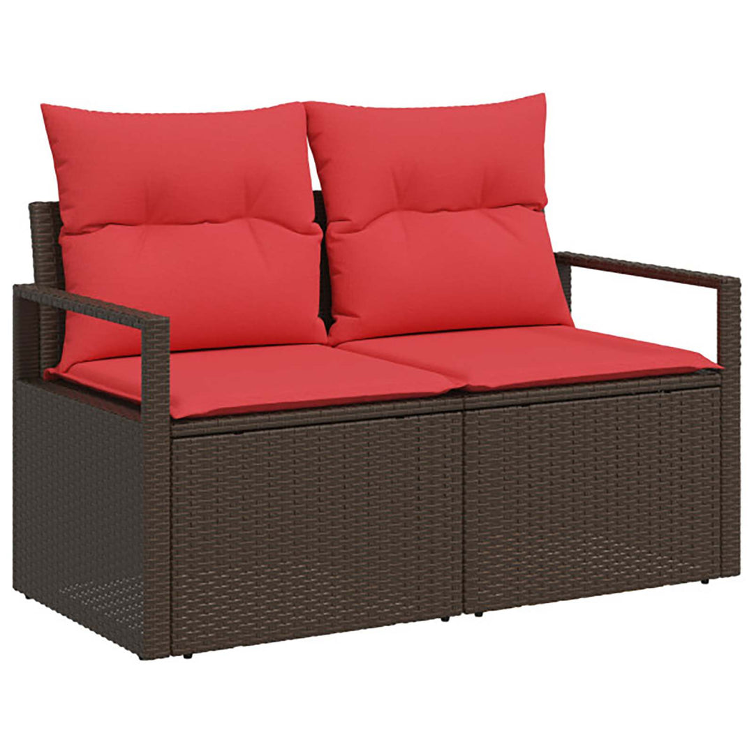 Sofa Sæt 6 stk. Brun og Rød Poly Rattan og Stål