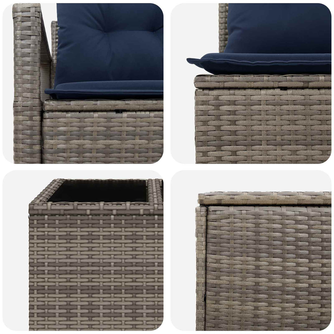 Sofa Sæt 6 stk. Grå og Marineblå Poly Rattan og Stål