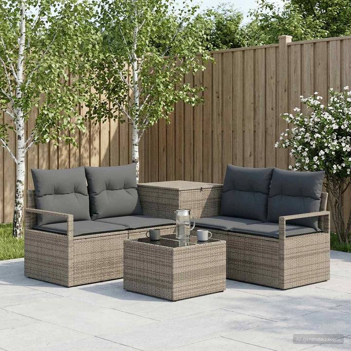 Sofa Sæt 6 stk. Grå og Mørkegrå Poly Rattan og Stål