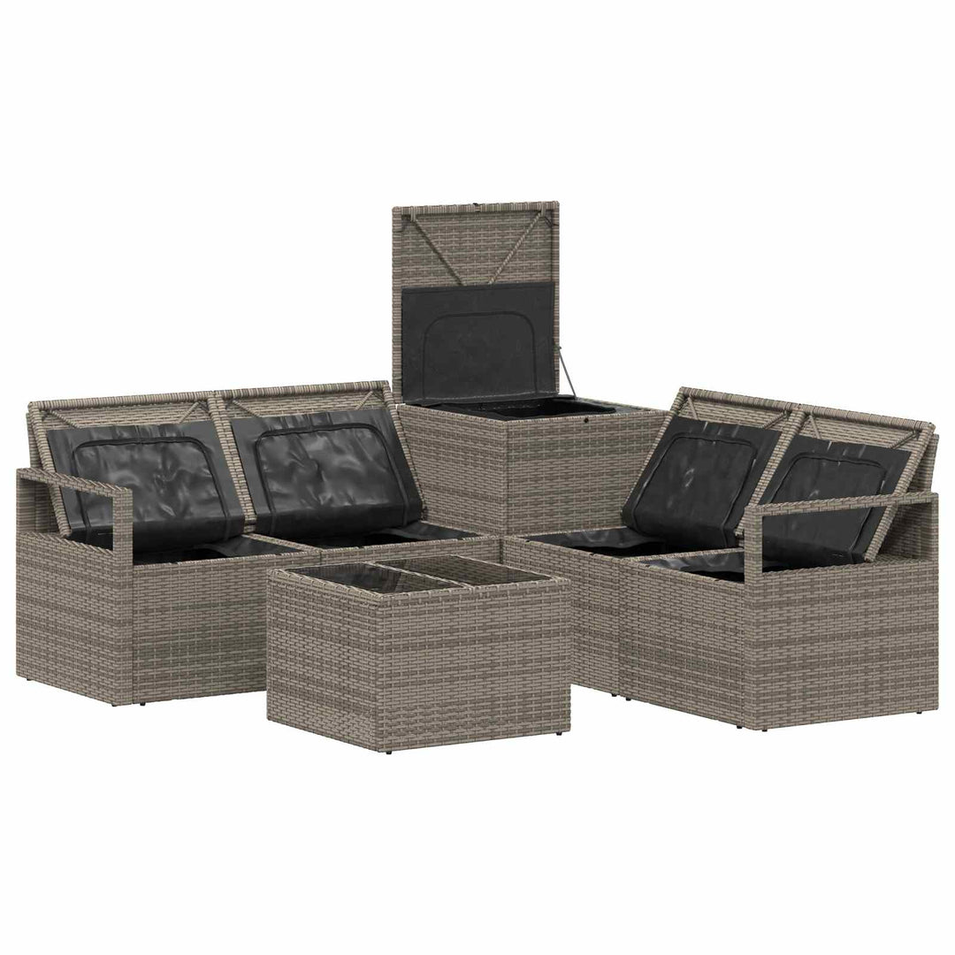 Sofa Sæt 6 stk. Grå og Mørkegrå Poly Rattan og Stål