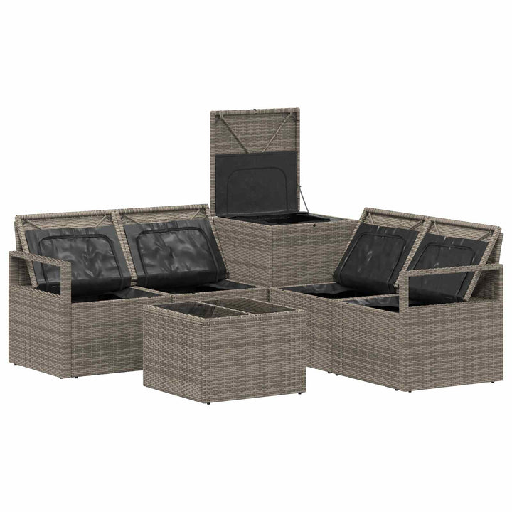 Sofa Sæt 6 stk. Grå og Mørkegrå Poly Rattan og Stål