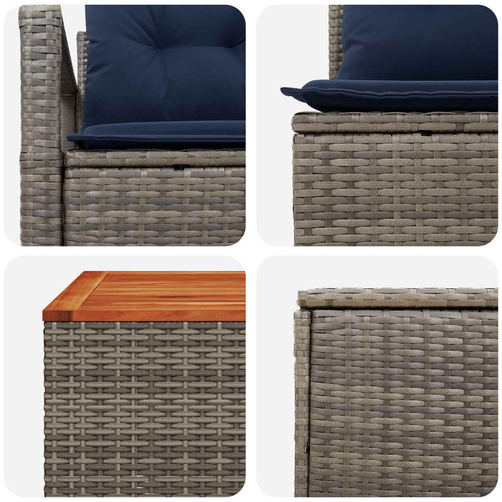 Sofa Sæt 6 stk. Grå og Marineblå Poly Rattan og Stål