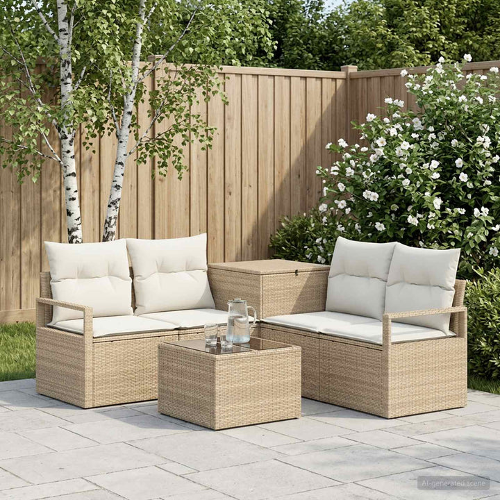 Sofa Sæt 6 stk. Beige og cremehvid Poly Rattan og Stål