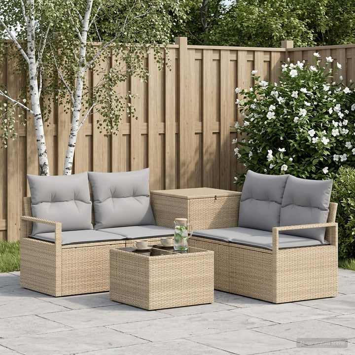 Sofa Sæt 6 stk. Beige og lys grå Poly Rattan og Stål