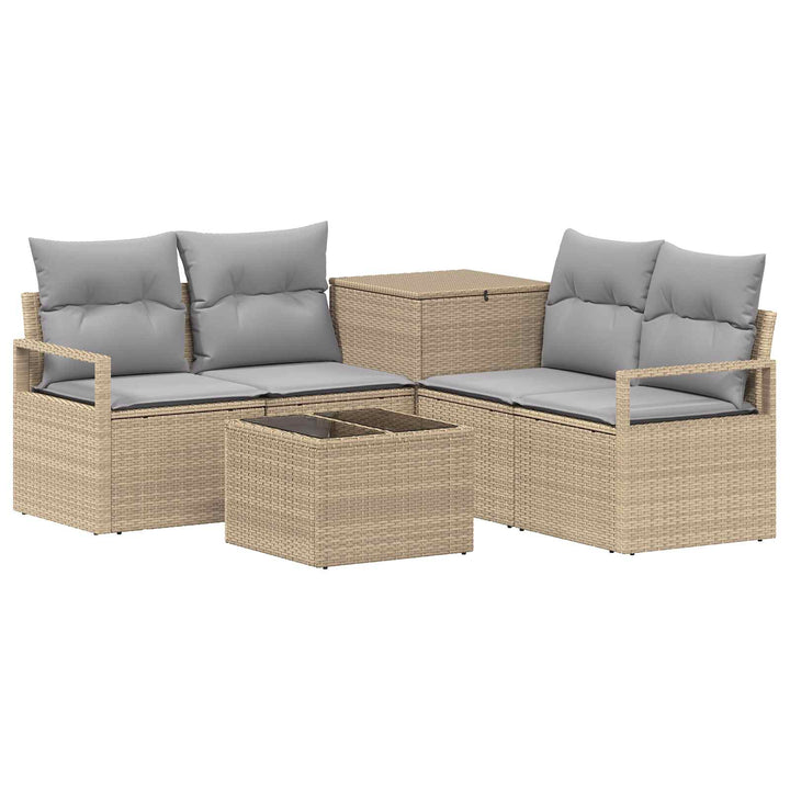 Sofa Sæt 6 stk. Beige og lys grå Poly Rattan og Stål