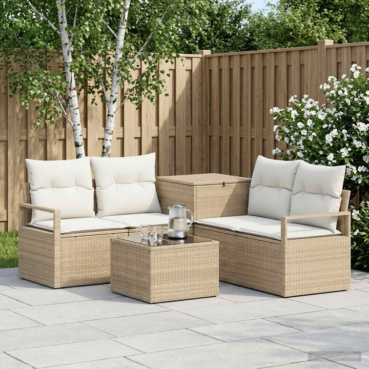 Sofa Sæt 6 stk. Beige og cremehvid Poly Rattan og Stål