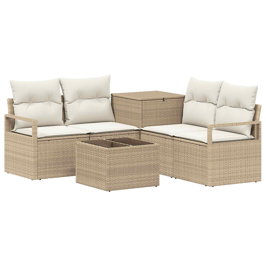 Sofa Sæt 6 stk. Beige og cremehvid Poly Rattan og Stål