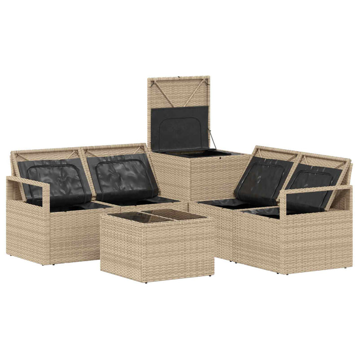 Sofa Sæt 6 stk. Beige og cremehvid Poly Rattan og Stål