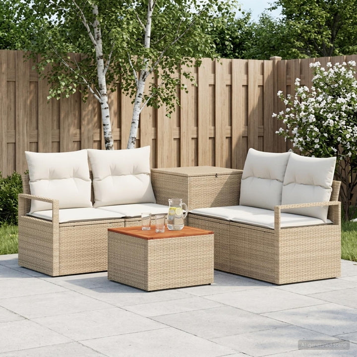 Sofa Sæt 6 stk. Beige og cremehvid Poly Rattan og Stål