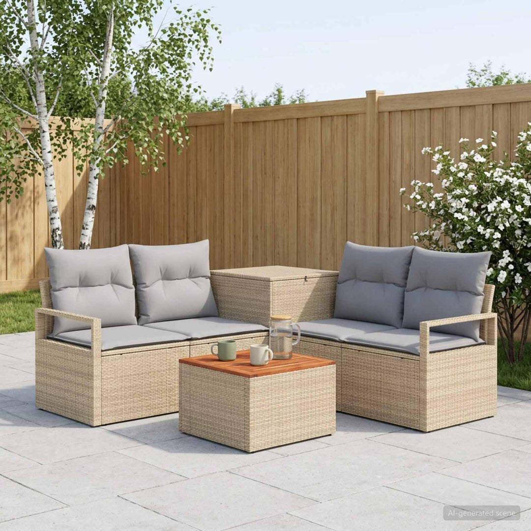 Sofa Sæt 6 stk. Beige og lys grå Poly Rattan og Stål