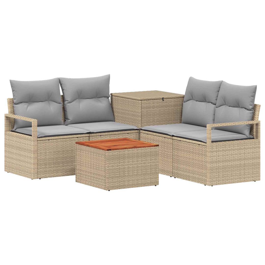 Sofa Sæt 6 stk. Beige og lys grå Poly Rattan og Stål