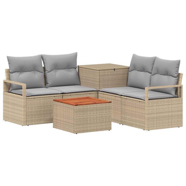 Sofa Sæt 6 stk. Beige og lys grå Poly Rattan og Stål