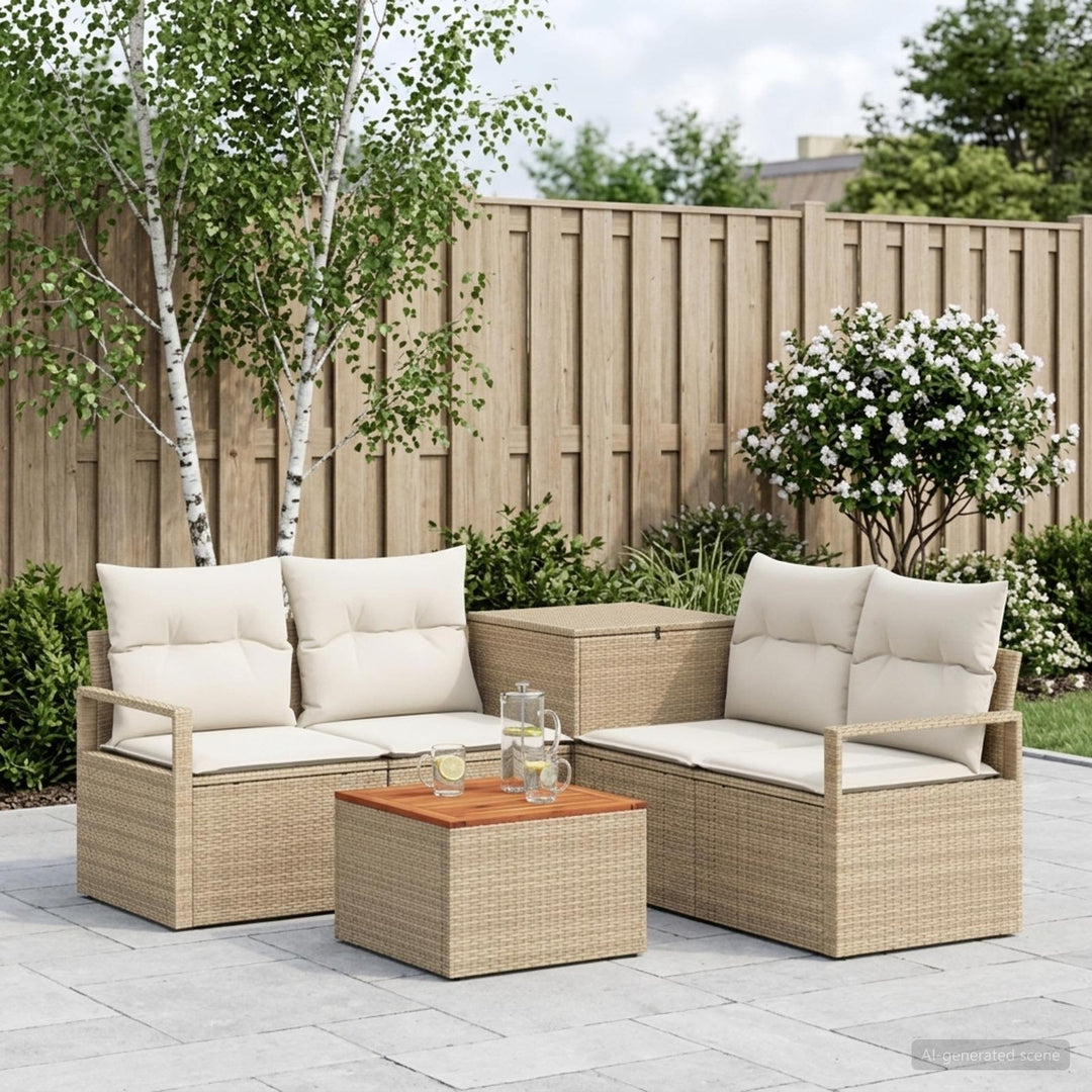 Sofa Sæt 6 stk. Beige og cremehvid Poly Rattan og Stål