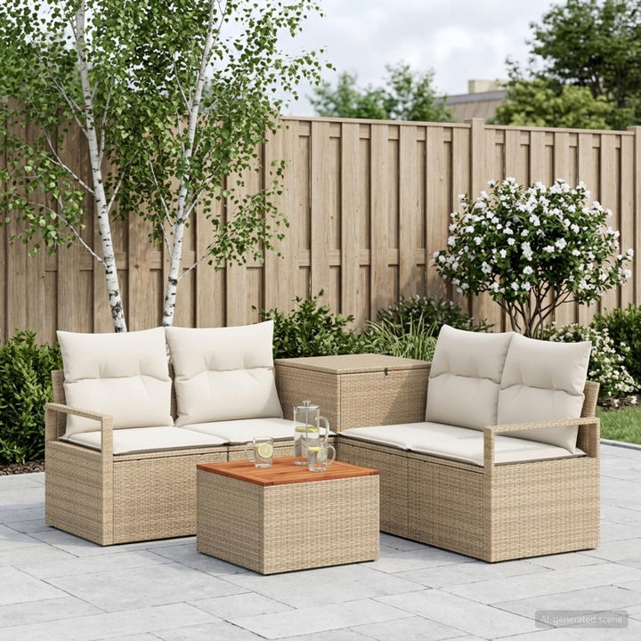 Sofa Sæt 6 stk. Beige og cremehvid Poly Rattan og Stål