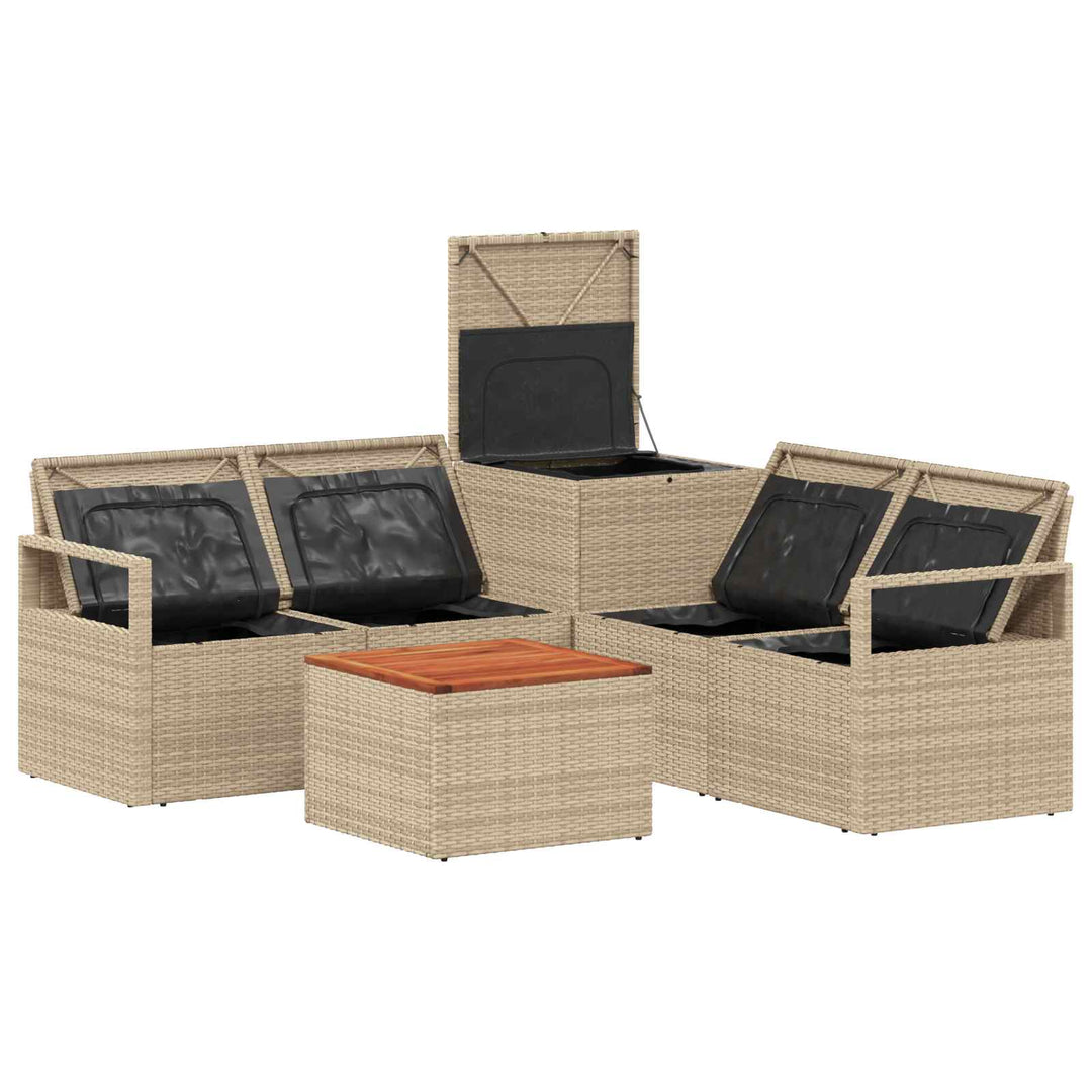 Sofa Sæt 6 stk. Beige og cremehvid Poly Rattan og Stål