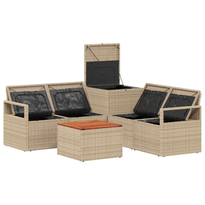 Sofa Sæt 6 stk. Beige og cremehvid Poly Rattan og Stål