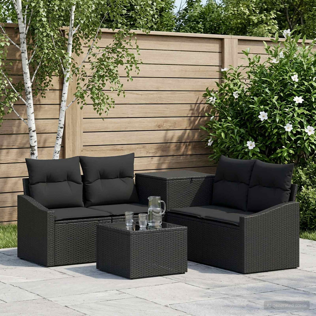 Sofa Sæt 6 stk. Sort Poly Rattan og Stål