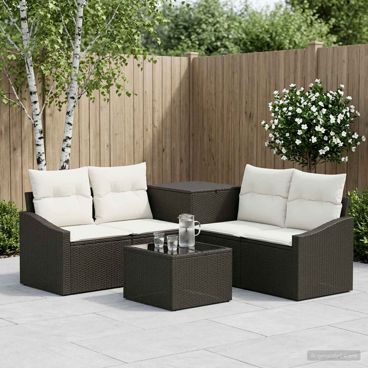 Sofa Sæt 6 stk. Sort og Cremehvid Poly Rattan og Stål