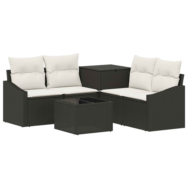 Sofa Sæt 6 stk. Sort og Cremehvid Poly Rattan og Stål