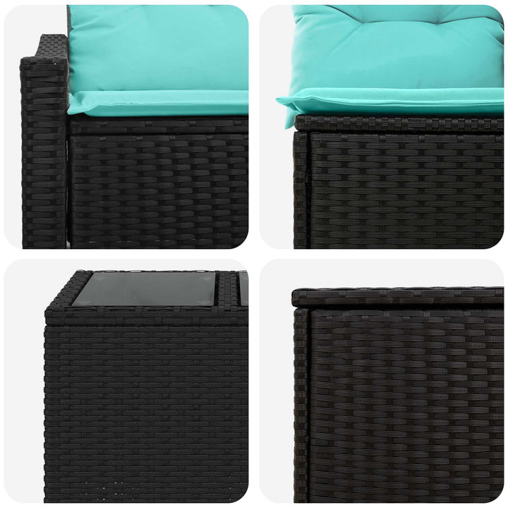 Sofa Sæt 6 stk. Sort og Blå Poly Rattan og Stål