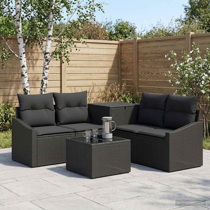 Sofa Sæt 6 stk. Sort Poly Rattan og Stål