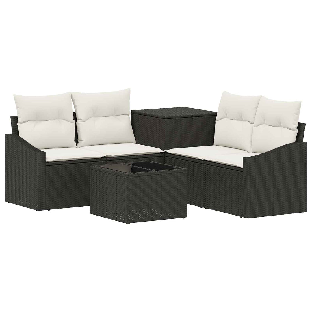 Sofa Sæt 6 stk. Sort og Cremehvid Poly Rattan og Stål