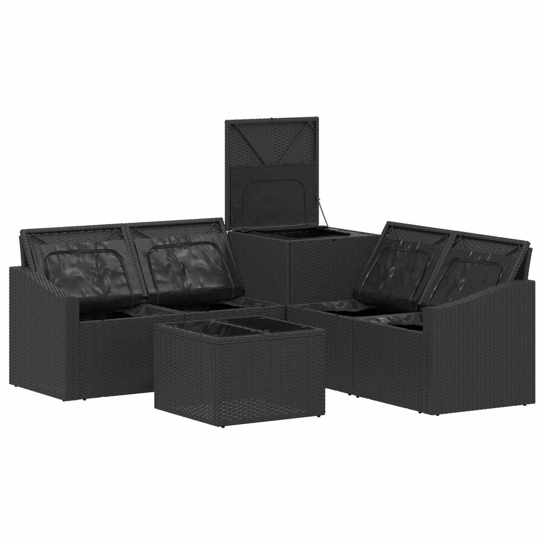Sofa Sæt 6 stk. Sort og Cremehvid Poly Rattan og Stål