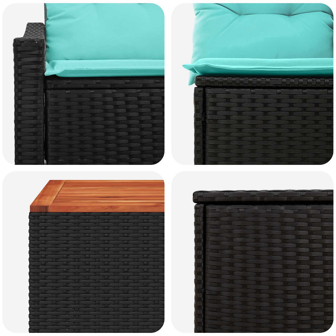 Sofa Sæt 6 stk. Sort og Blå Poly Rattan og Stål