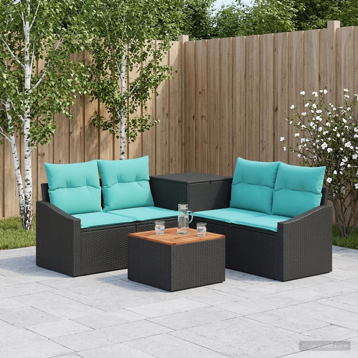 Sofa Sæt 6 stk. Sort og Blå Poly Rattan og Stål