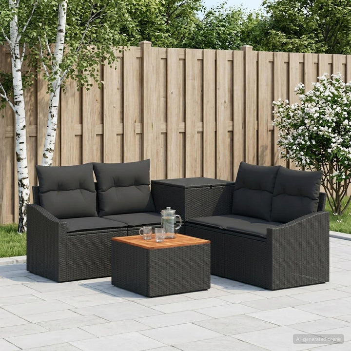 Sofa Sæt 6 stk. Sort Poly Rattan og Stål