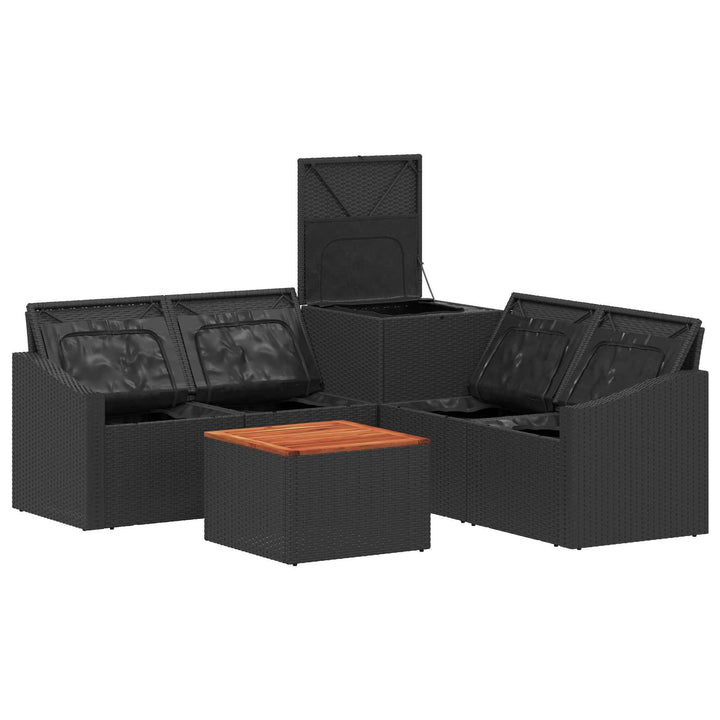 Sofa Sæt 6 stk. Sort Poly Rattan og Stål