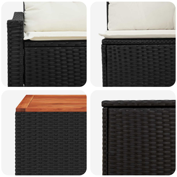 Sofa Sæt 6 stk. Sort og Cremehvid Poly Rattan og Stål