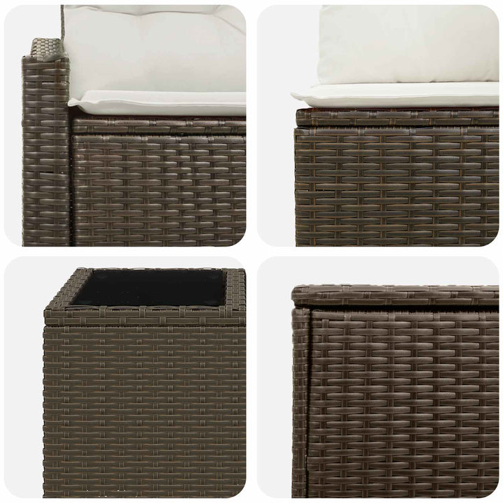 Sofa Sæt 6 stk. Brun og Creme Hvid Poly Rattan og Stål