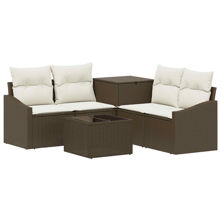 Sofa Sæt 6 stk. Brun og Creme Hvid Poly Rattan og Stål