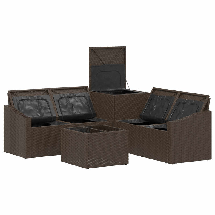 Sofa Sæt 6 stk. Brun og Creme Hvid Poly Rattan og Stål