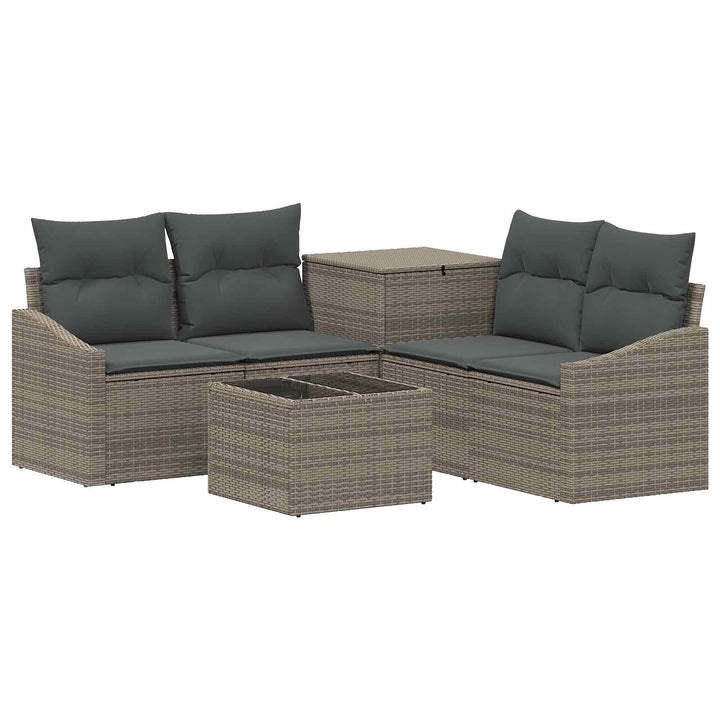 Sofa Sæt 6 stk. Grå og Mørkegrå Poly Rattan og Stål