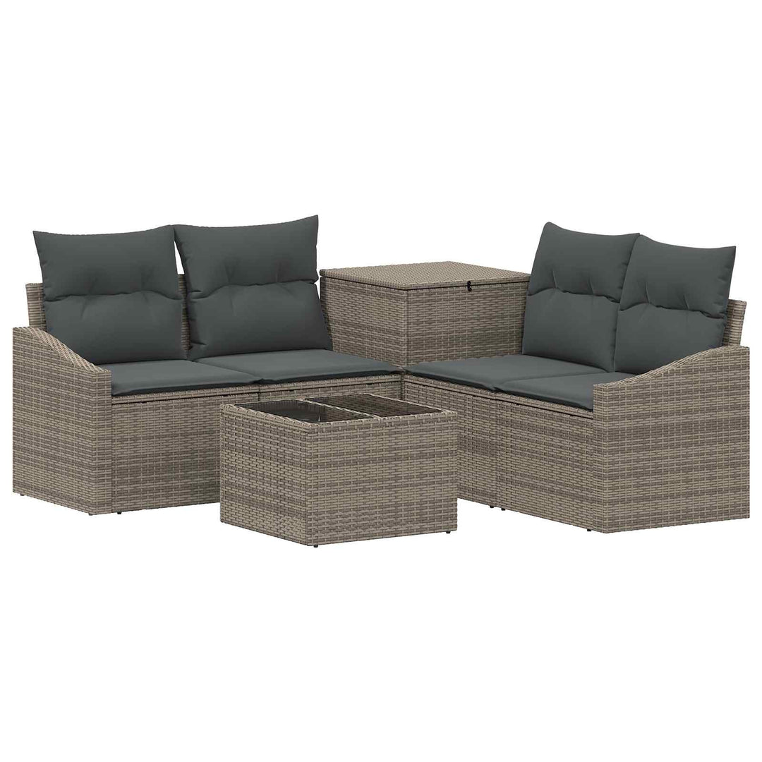 Sofa Sæt 6 stk. Grå og Mørkegrå Poly Rattan og Stål