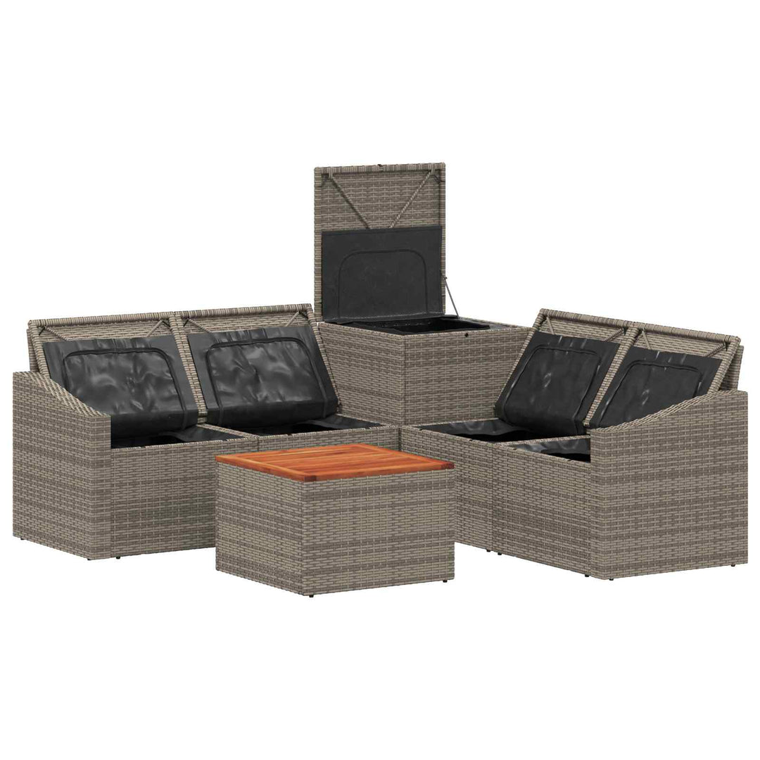 Sofa Sæt 6 stk. Grå og Mørkegrå Poly Rattan og Stål