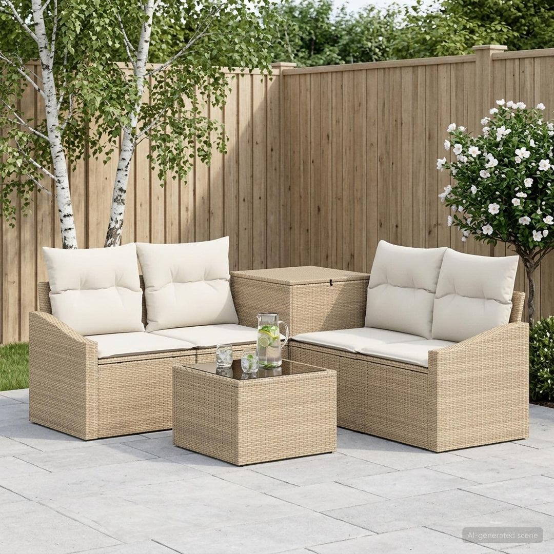 Sofa Sæt 6 stk. Beige og cremehvid Poly Rattan og Stål