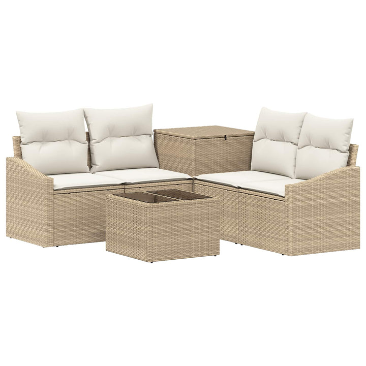 Sofa Sæt 6 stk. Beige og cremehvid Poly Rattan og Stål